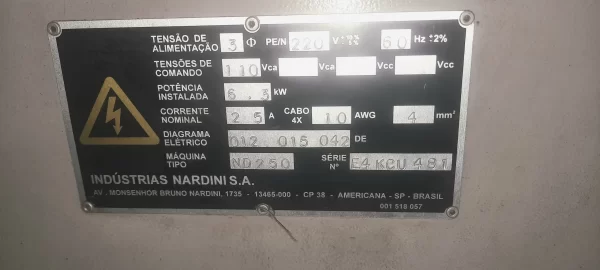 Torno Mecanico Nardini Nodus Nd 250 Usado - identificação