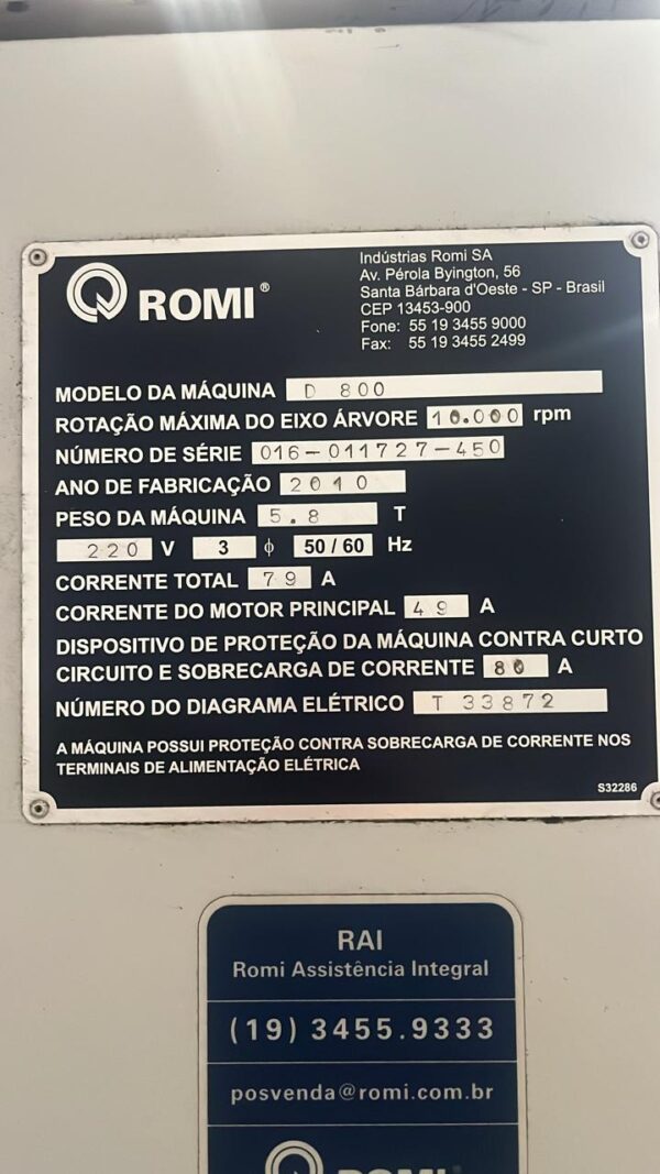 CENTRO DE USINAGEM CNC ROMI D800 - Image 3