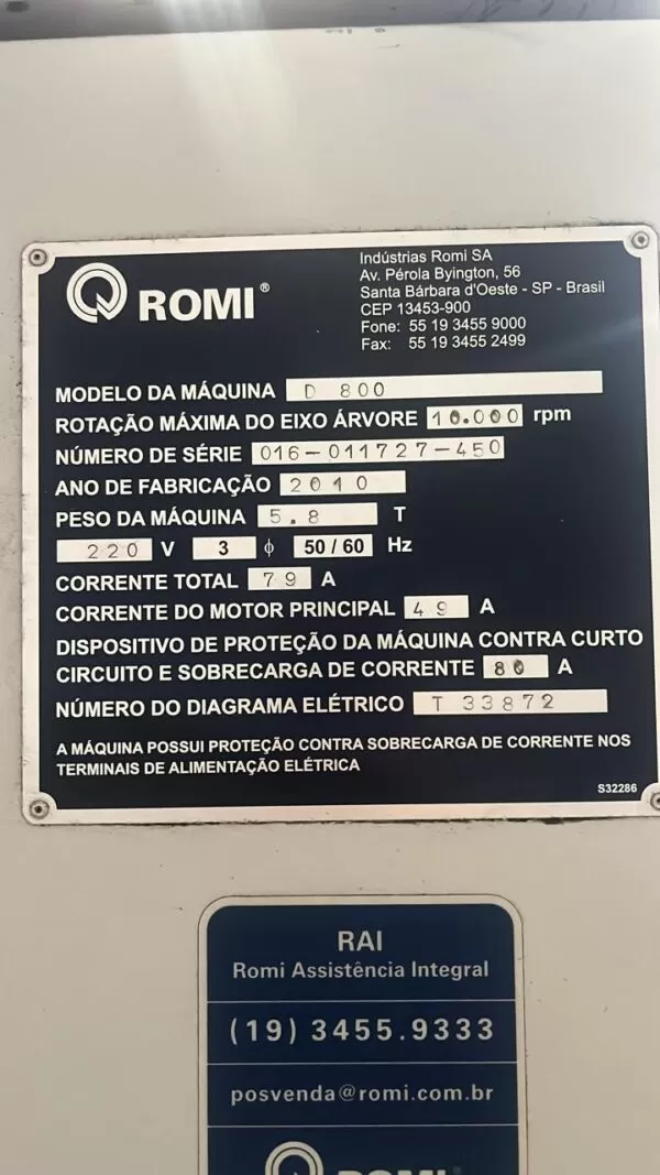 CENTRO DE USINAGEM CNC ROMI D800 - Image 3